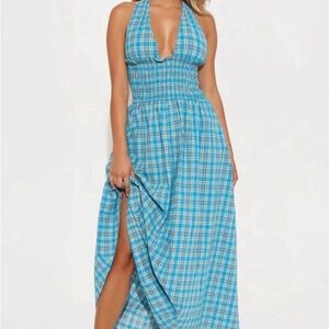 Fashion Nova Annie Blue Plaid Halter Maxi Dress #fashionnova #maxidress